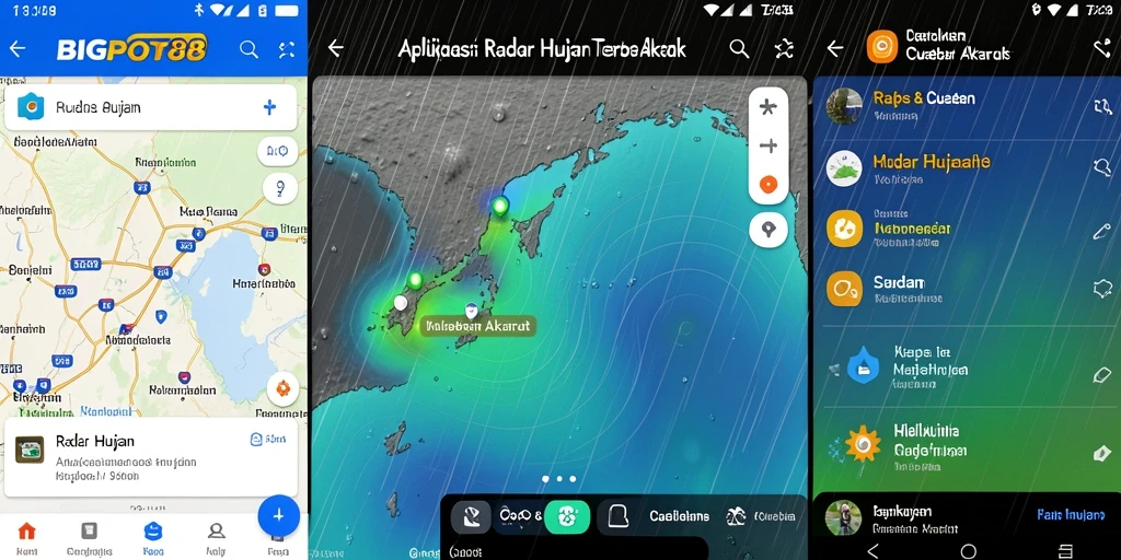 Antarmuka aplikasi BIGPOT88 menunjukkan radar hujan yang akurat.