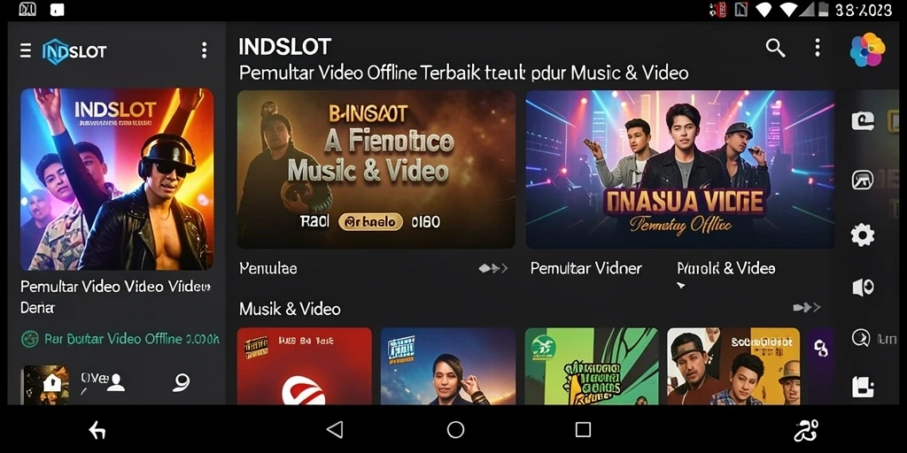Antarmuka pengguna aplikasi INDSLOT untuk pemutar video offline.