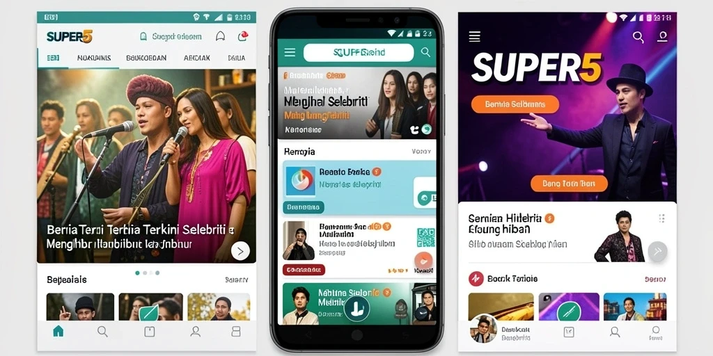 Tampilan antarmuka SUPER5 mendemonstrasikan informasi terkini dunia selebriti.