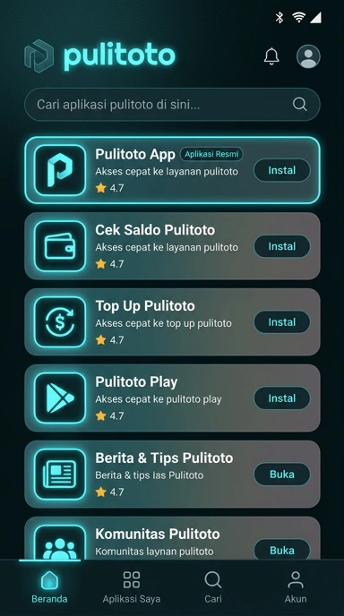 Tampilan katalog aplikasi pulitoto