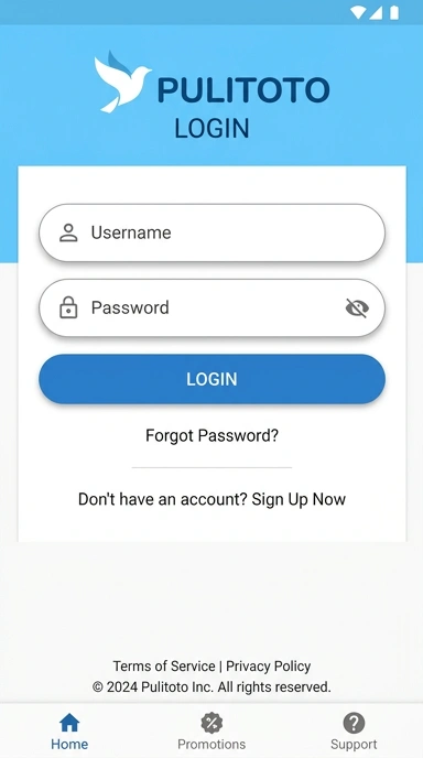 Tampilan halaman login pulitoto